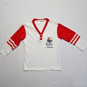 Vintage Montana Raglan Shirt Red White Graphic Le Riche S Long Sleeve Tee 90s